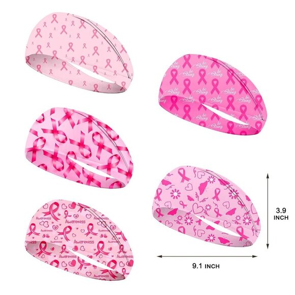 Women Headbands Pink Ribbon Elastic Wide Sports Hair Accessories Set of 5